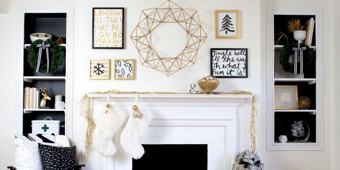 Gold and black holiday frames and gallery wall
