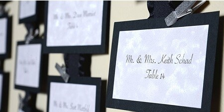 hang wedding escort cards with Command decorative metallic hooks
