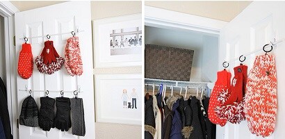 Hang hats and gloves in the closet with Command wire hooks
