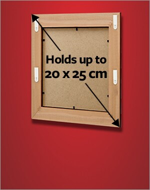 A frame holding a maximum size of 20x25cm using 4 sets of small picture hanging strips.
